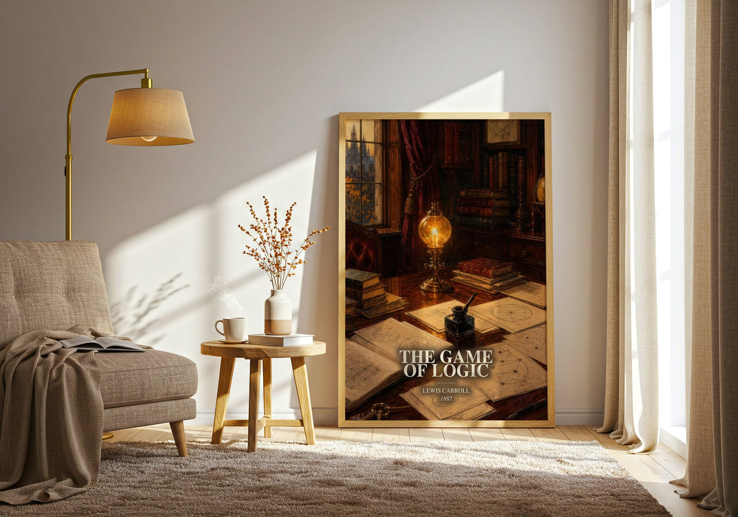 The Game Of Logic watercolour print in frame leaning in hallway – non fiction wall art