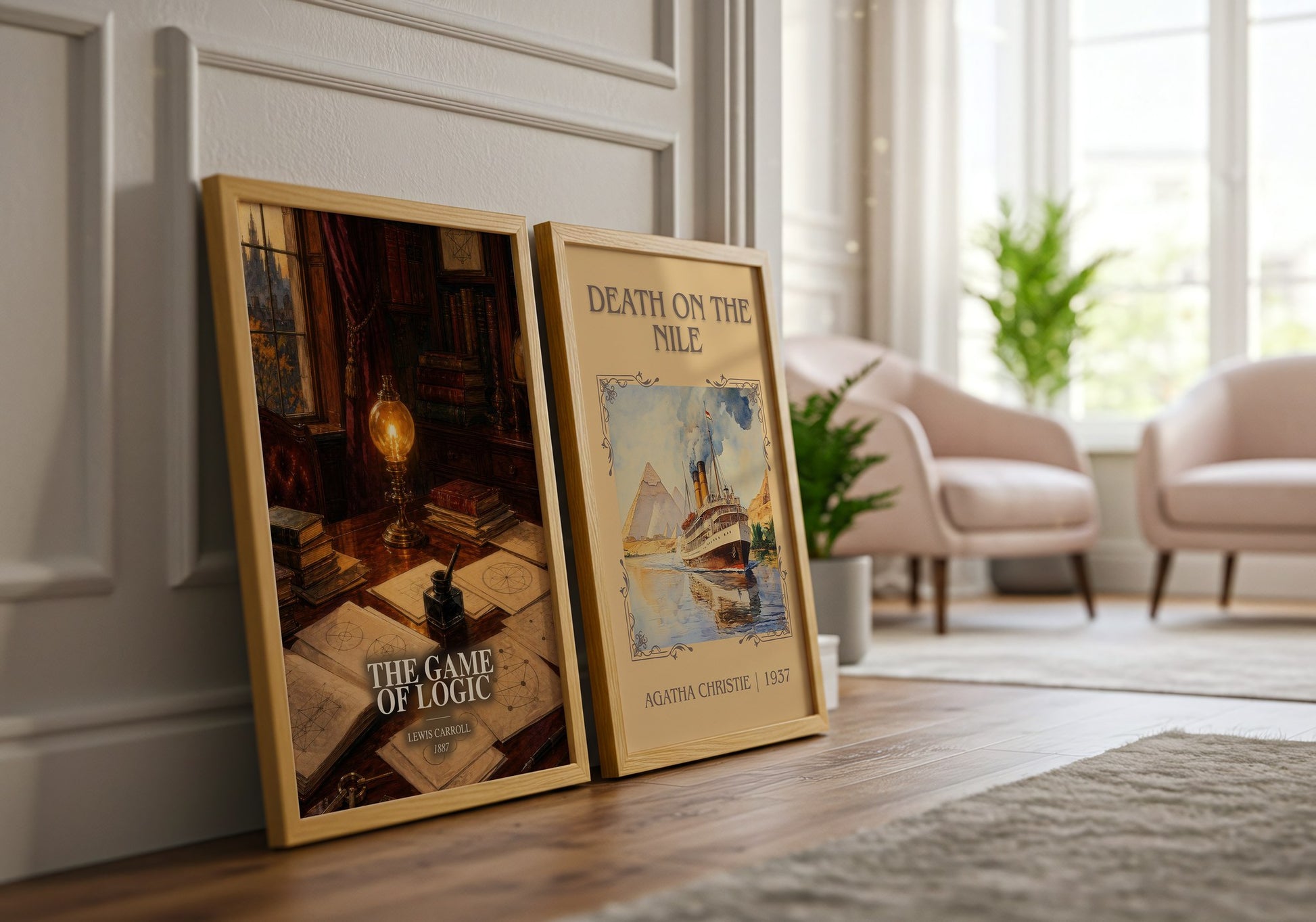 The Game Of Logic watercolour print framed by window – literary home decor