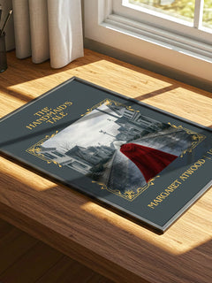 The Handmaid's Tale Classic Book Art Print by Margaret Atwood – print on a sunlit desk