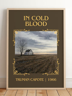 In Cold Blood Classic Book Art Print by Truman Capote – framed print leaning on a wooden floor