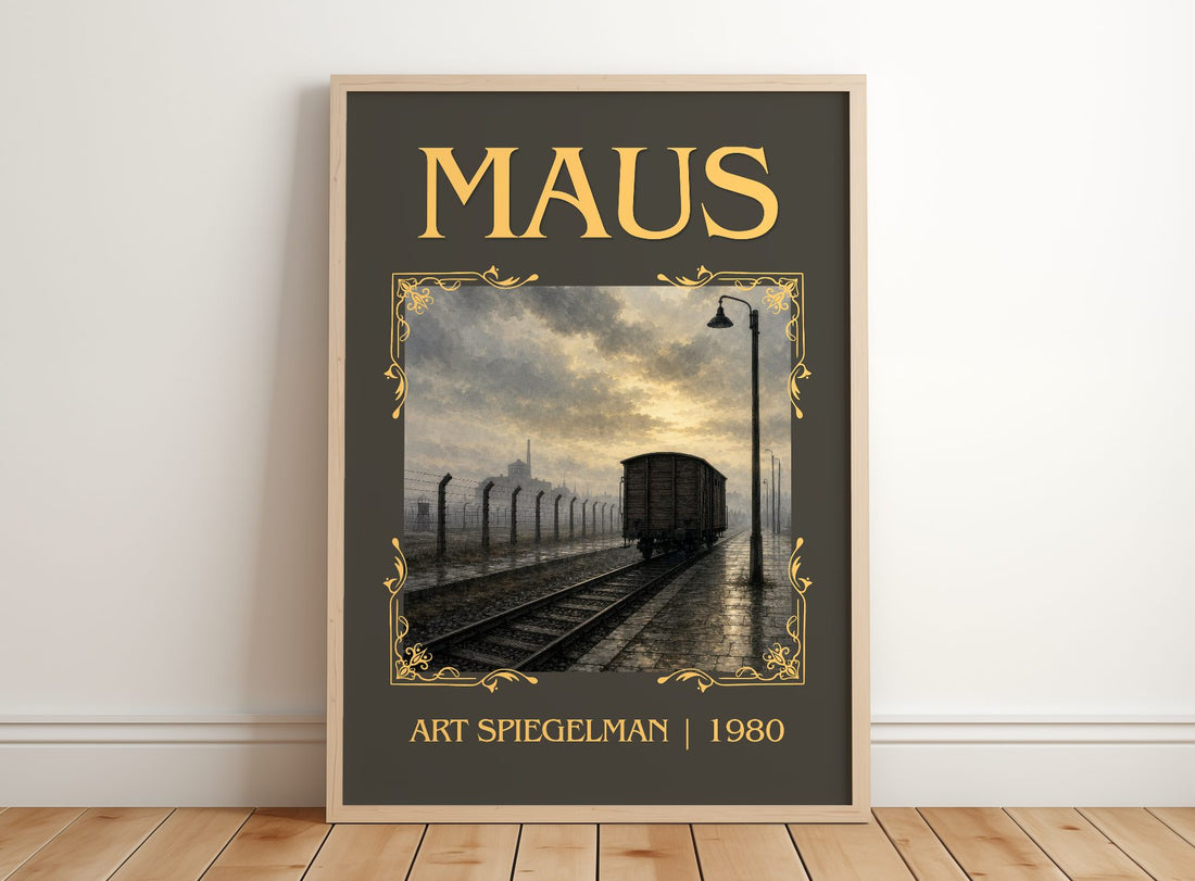 Maus Classic Book Art Print by Art Spiegelman – framed print leaning on a wooden floor