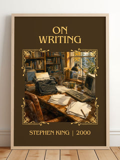 On Writing Classic Book Art Print by Stephen King – framed print leaning on a wooden floor