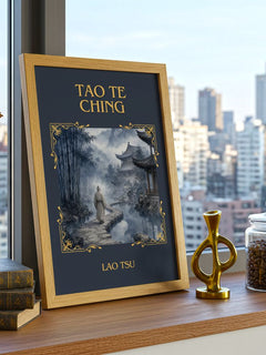 Tao Te Ching Classic Book Art Print by Lao Tsu – framed print on a city-view windowsill