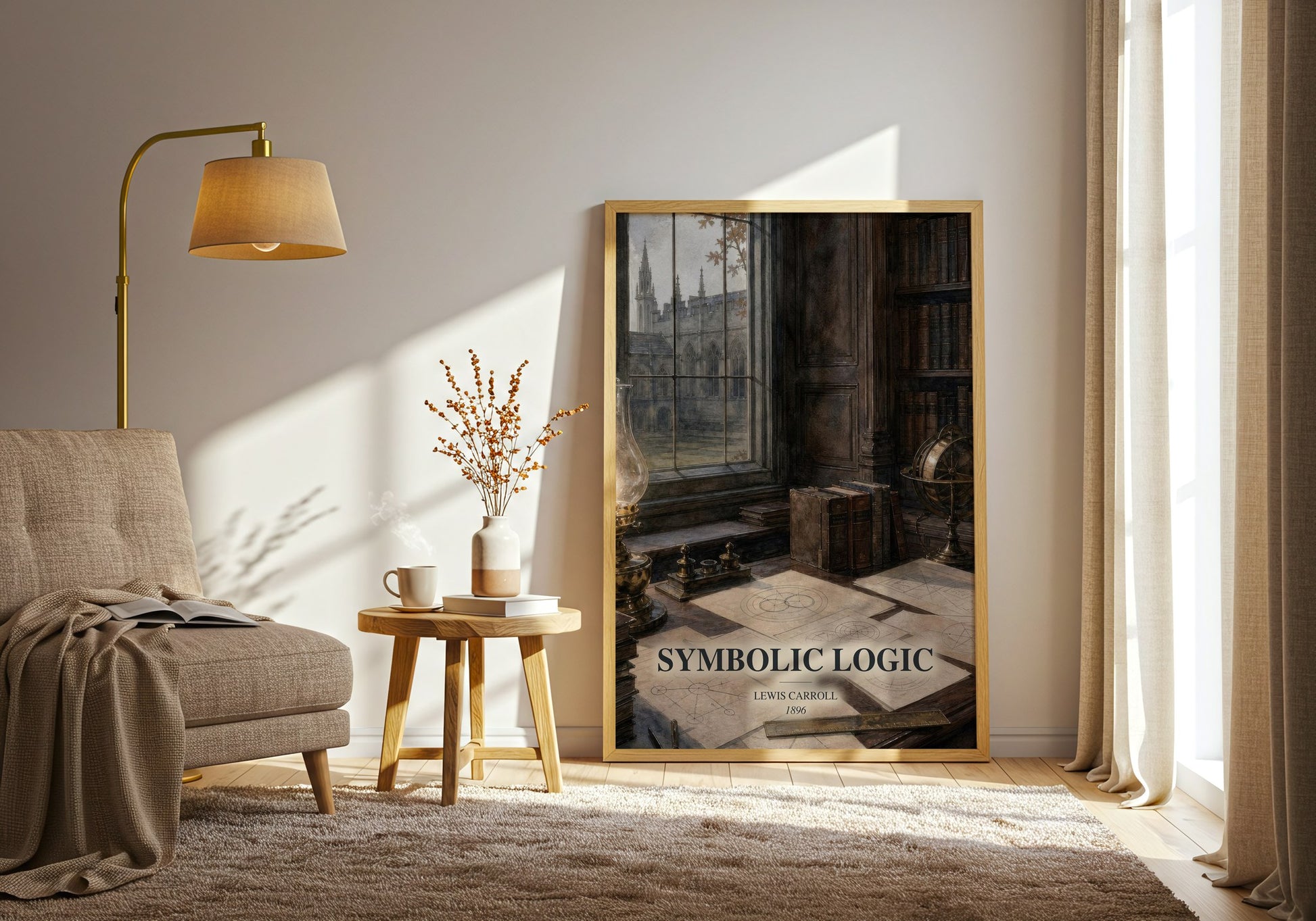 Symbolic Logic watercolour print in frame leaning in hallway – philosophy wall art