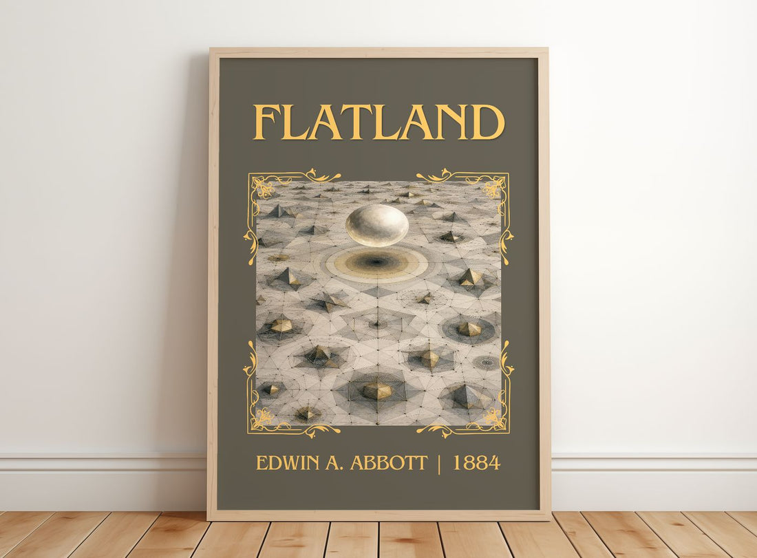 Flatland Classic Book Art Print by Edwin A. Abbott – framed print leaning on a wooden floor