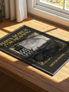 Man's Search for Meaning Classic Book Art Print by Viktor Frankl – print on a sunlit desk