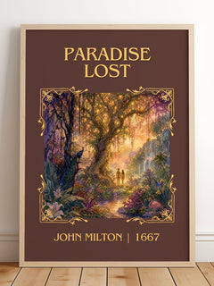 Paradise Lost Classic Book Art Print by John Milton – framed print leaning on a wooden floor