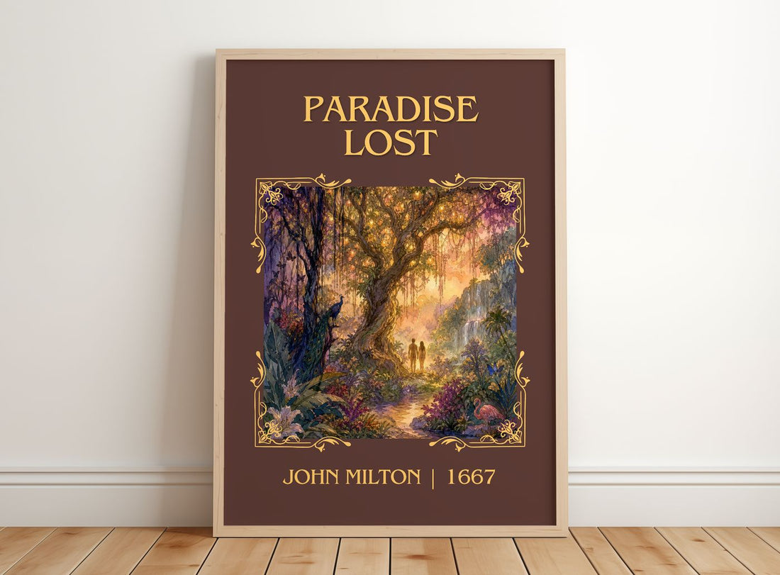 Paradise Lost Classic Book Art Print by John Milton – framed print leaning on a wooden floor