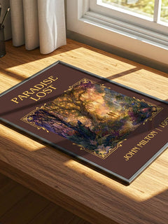 Paradise Lost Classic Book Art Print by John Milton – print on a sunlit desk