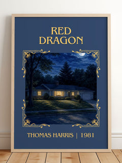 Red Dragon Classic Book Art Print by Thomas Harris – framed print leaning on a wooden floor