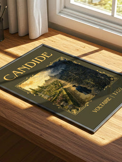Candide Classic Book Art Print by Voltaire – print on a sunlit desk
