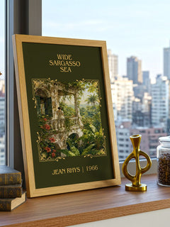 Wide Sargasso Sea Classic Book Art Print by Jean Rhys – framed print on a city-view windowsill