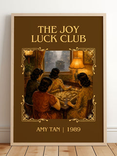 The Joy Luck Club Classic Book Art Print by Amy Tan – framed print leaning on a wooden floor