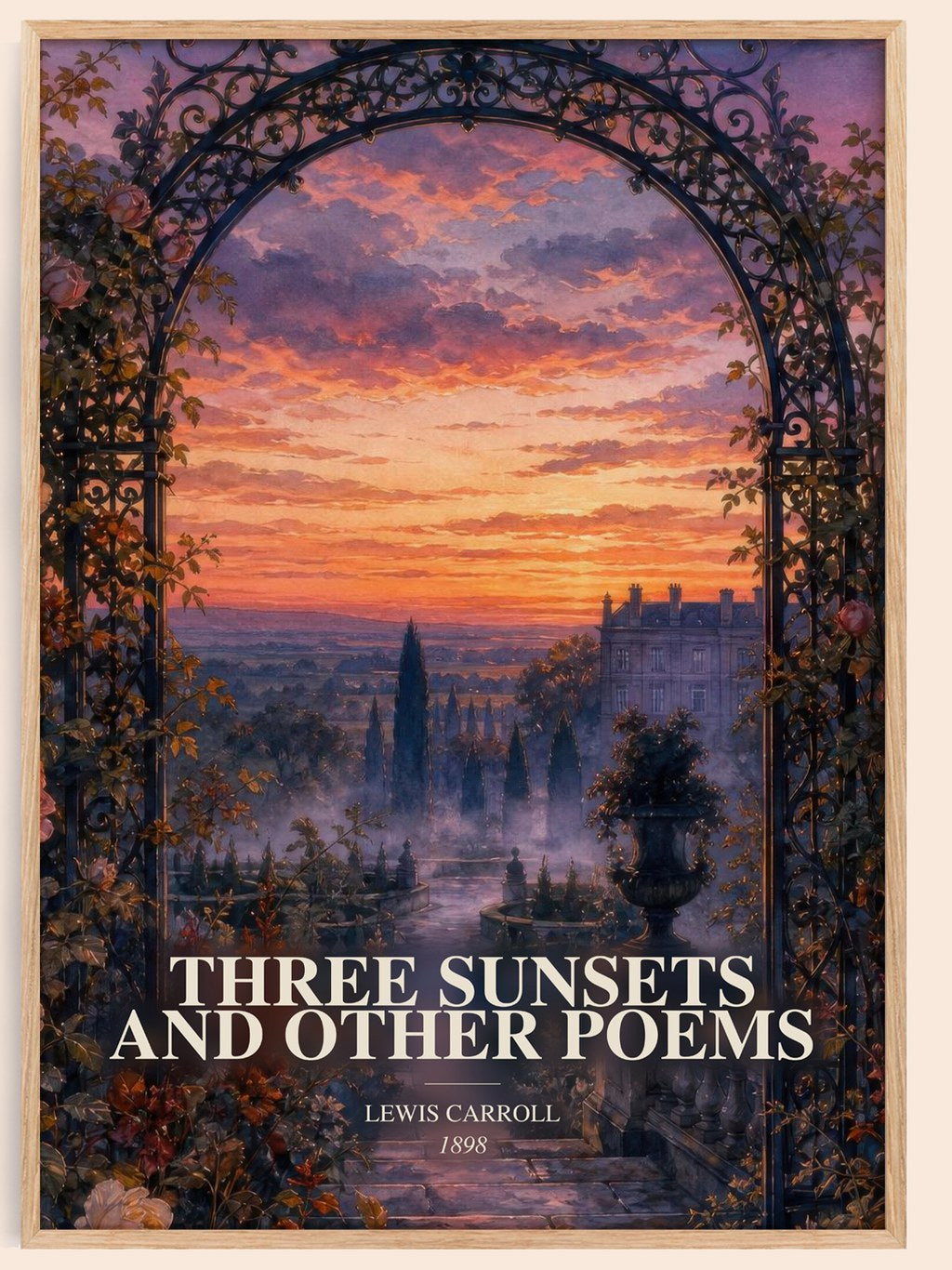 Three Sunsets And Other Poems watercolour book poster by Lewis Carroll – framed literary art print