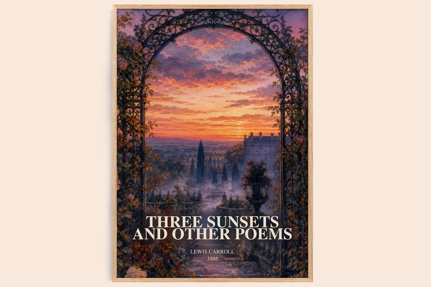 Three Sunsets And Other Poems watercolour book poster by Lewis Carroll – framed literary art print