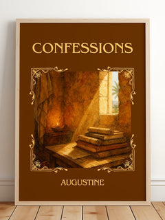 Confessions Classic Book Art Print by Augustine – framed print leaning on a wooden floor