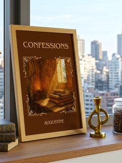 Confessions Classic Book Art Print by Augustine – framed print on a city-view windowsill