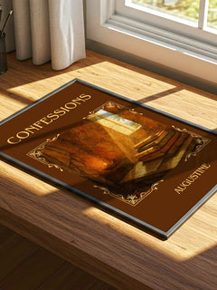 Confessions Classic Book Art Print by Augustine – print on a sunlit desk