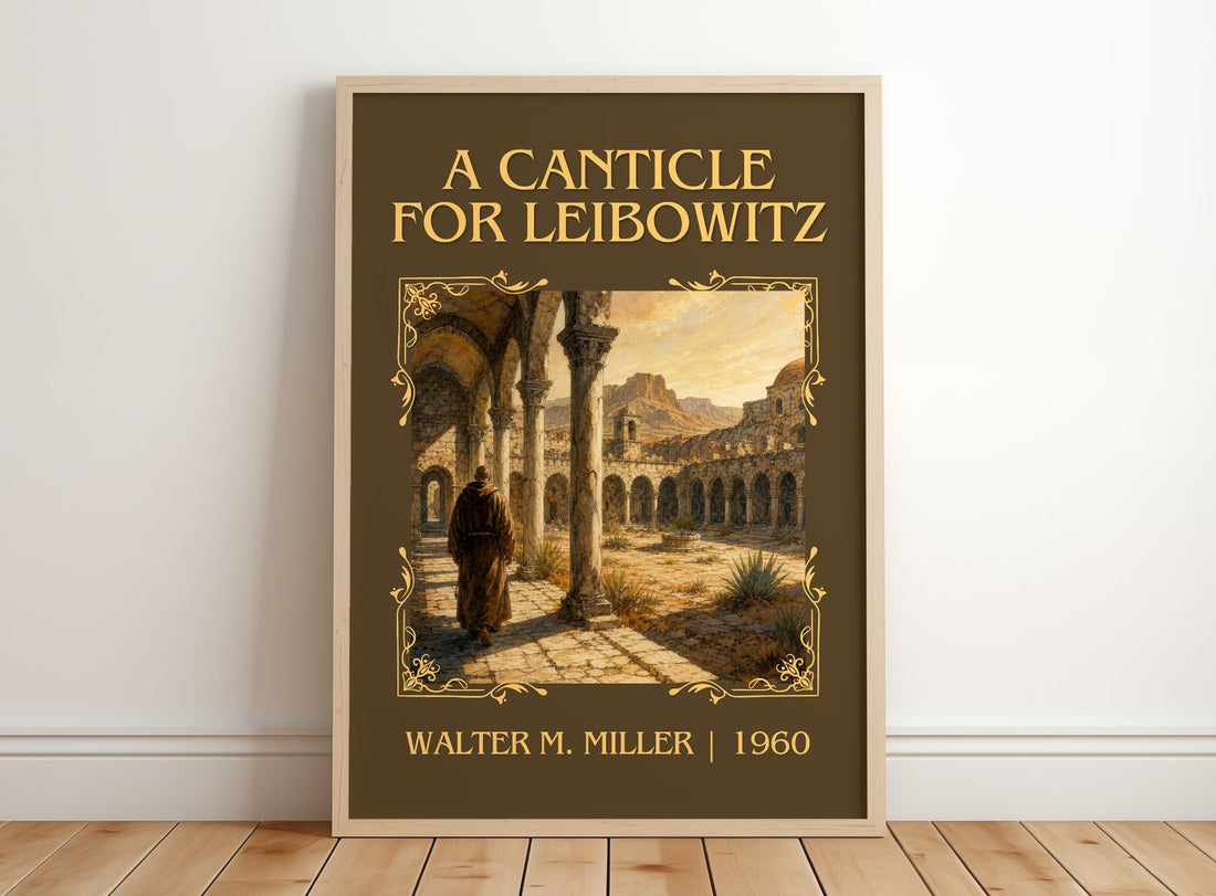 A Canticle for Leibowitz Classic Book Art Print by Walter M. Miller – framed print leaning on a wooden floor
