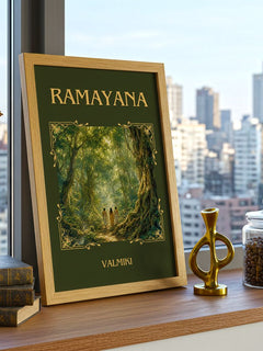 Ramayana Classic Book Art Print by Valmiki – framed print on a city-view windowsill