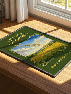 Leaves of Grass Classic Book Art Print by Walt Whitman – print on a sunlit desk