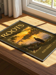 Roots Classic Book Art Print by Alex Haley – print on a sunlit desk