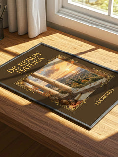De Rerum Natura Classic Book Art Print by Lucretius – print on a sunlit desk
