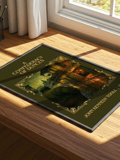 A Confederacy of Dunces Classic Book Art Print by John Kennedy Toole – print on a sunlit desk