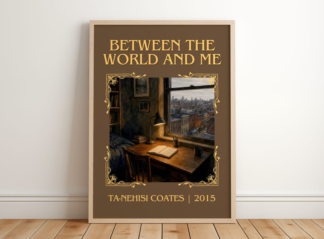Between the World and Me Classic Book Art Print by Ta-Nehisi Coates – framed print leaning on a wooden floor