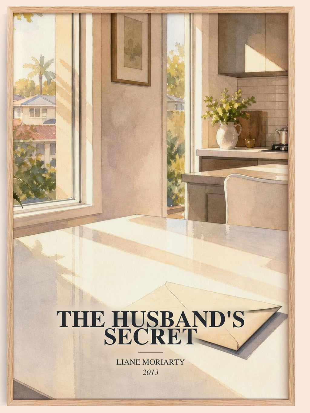 The Husband'S Secret watercolour book poster by Liane Moriarty – framed literary art print