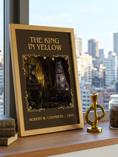 The King In Yellow Classic Book Art Print by Robert W. Chambers – framed print on a city-view windowsill