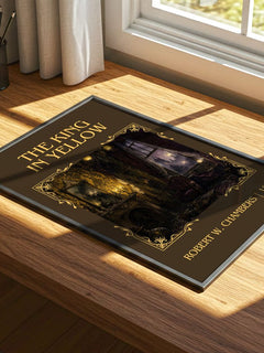 The King In Yellow Classic Book Art Print by Robert W. Chambers – print on a sunlit desk
