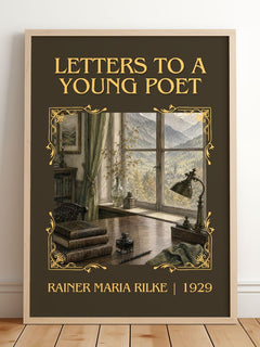 Letters to a Young Poet Classic Book Art Print by Rainer Maria Rilke – framed print leaning on a wooden floor