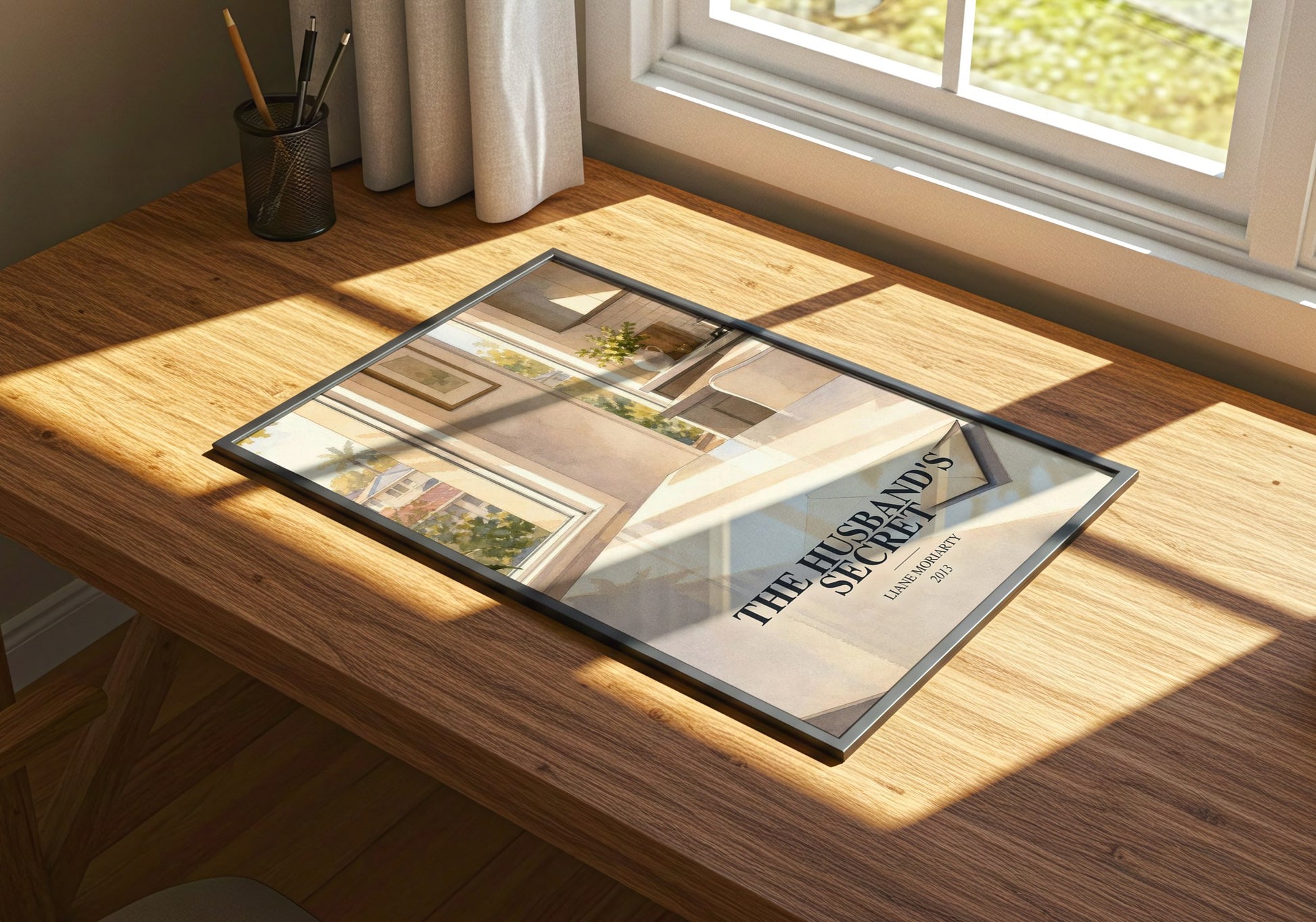 The Husband'S Secret watercolour book poster framed on wall – contemporary fiction wall art