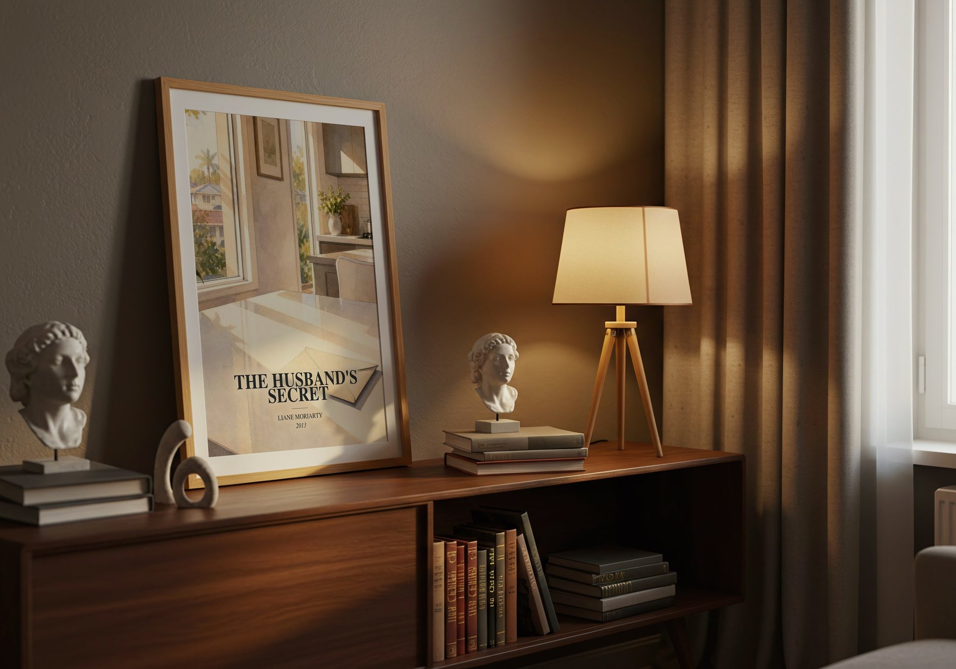 The Husband'S Secret watercolour print on bookshelf – Liane Moriarty fan gift