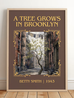 A Tree Grows in Brooklyn Classic Book Art Print by Betty Smith – framed print leaning on a wooden floor
