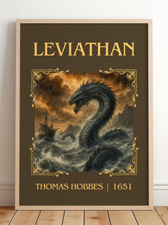 Leviathan Classic Book Art Print by Thomas Hobbes – framed print leaning on a wooden floor