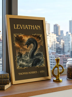 Leviathan Classic Book Art Print by Thomas Hobbes – framed print on a city-view windowsill