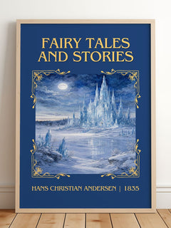 Fairy Tales and Stories Classic Book Art Print by H. Andersen – framed print leaning on a wooden floor