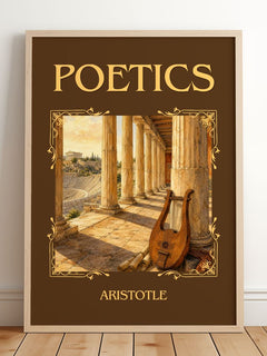 Poetics Classic Book Art Print by Aristotle – framed print leaning on a wooden floor