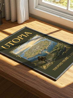 Utopia Classic Book Art Print by Thomas More – print on a sunlit desk