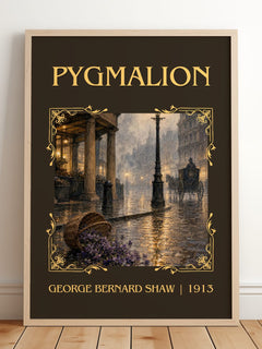 Pygmalion Classic Book Art Print by George Bernard Shaw – framed print leaning on a wooden floor