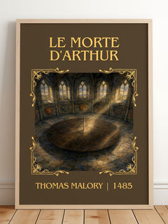 Le Morte d'Arthur Classic Book Art Print by Thomas Malory – framed print leaning on a wooden floor