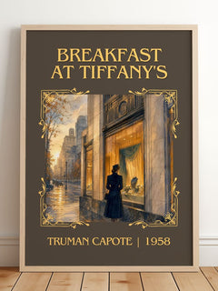 Breakfast at Tiffany's Classic Book Art Print by Truman Capote – framed print leaning on a wooden floor