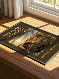 The Guns of August Classic Book Art Print by Barbara Wertheim Tuchman – print on a sunlit desk