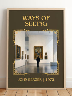 Ways Of Seeing Classic Book Art Print by John Berger – framed print leaning on a wooden floor