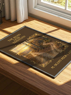 The Road Less Traveled Classic Book Art Print by M. Scott Peck – print on a sunlit desk