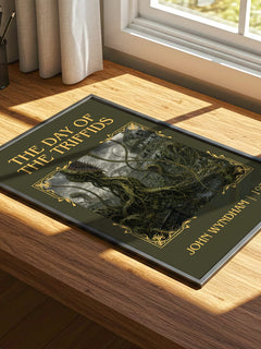 The Day of the Triffids Classic Book Art Print by John Wyndham – print on a sunlit desk