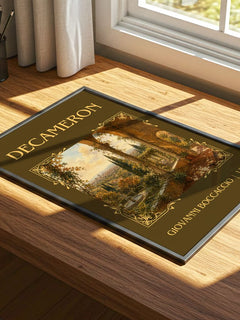 Decameron Classic Book Art Print by Giovanni Boccaccio – print on a sunlit desk