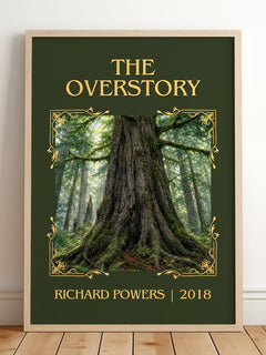 The Overstory Classic Book Art Print by Richard Powers – framed print leaning on a wooden floor
